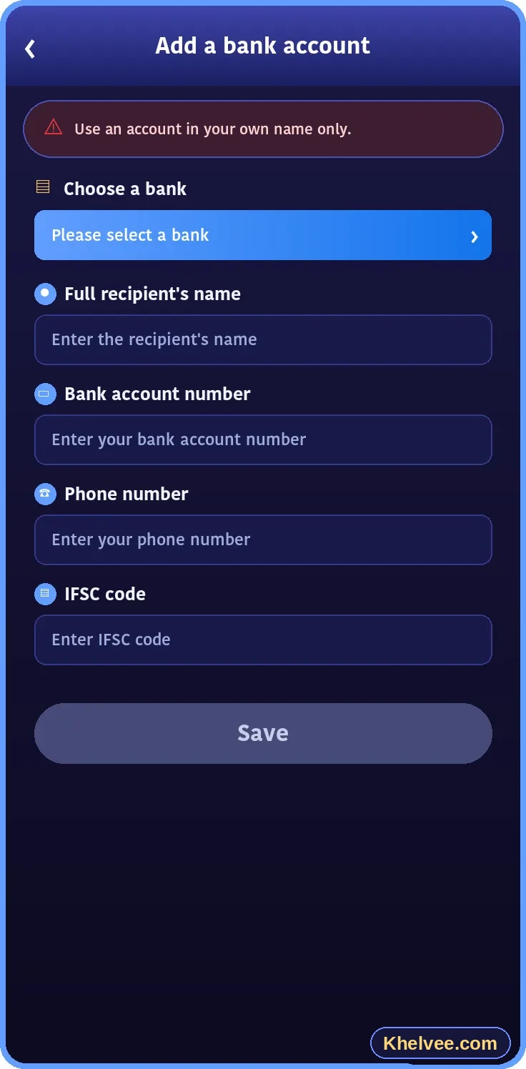Khelv profile & settings screen