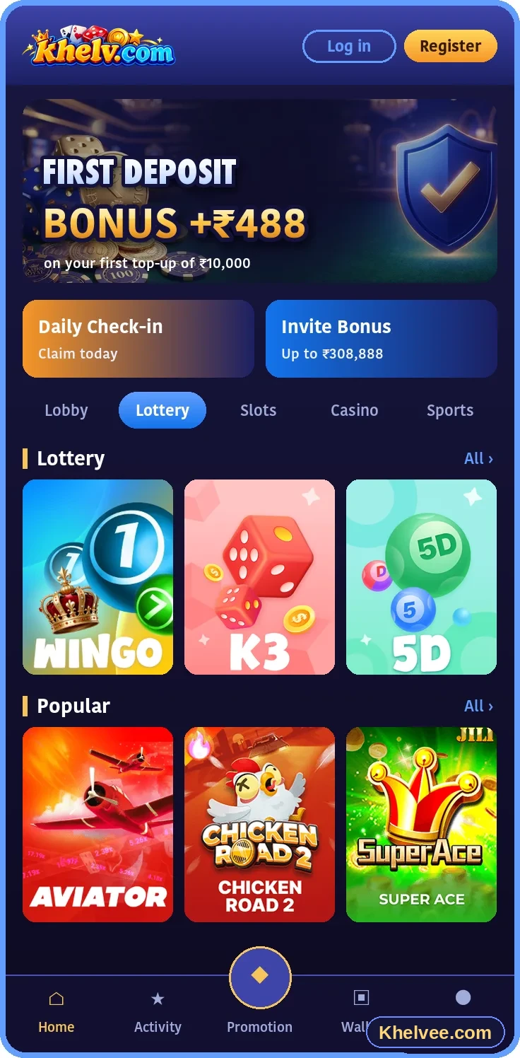 Khelv game lobby screen on mobile